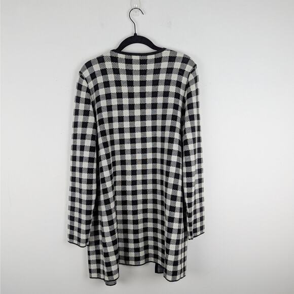 Talbots Black White Buffalo Check Plaid Wool Blend Sweater Jacket Cardigan Sz L - Picture 5 of 7